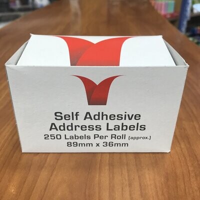 Self Adhesive White Address Label on a Roll 89x36mm (250 Labels)