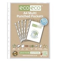 eco-eco A4 Multi Punched Pockets - 100% Recycled Bag (100 Pack)