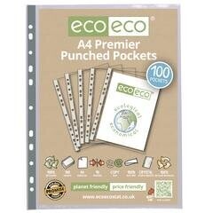 eco-eco A4 Premier Multi Punched Pockets - 100% Recycled Bag (100 Pack)