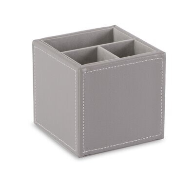 OSCO Grey Faux Leather Square Pen Pot
