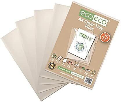 eco-eco A4 Clear Tidy Files (Cut Flush) - 100% Recyclable (25 Pack)