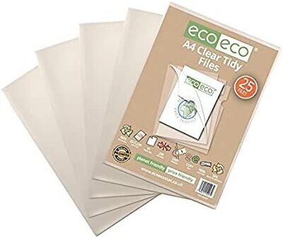 eco-eco A4 Clear Tidy Files (Cut Flush) - 100% Recyclable (25 Pack)