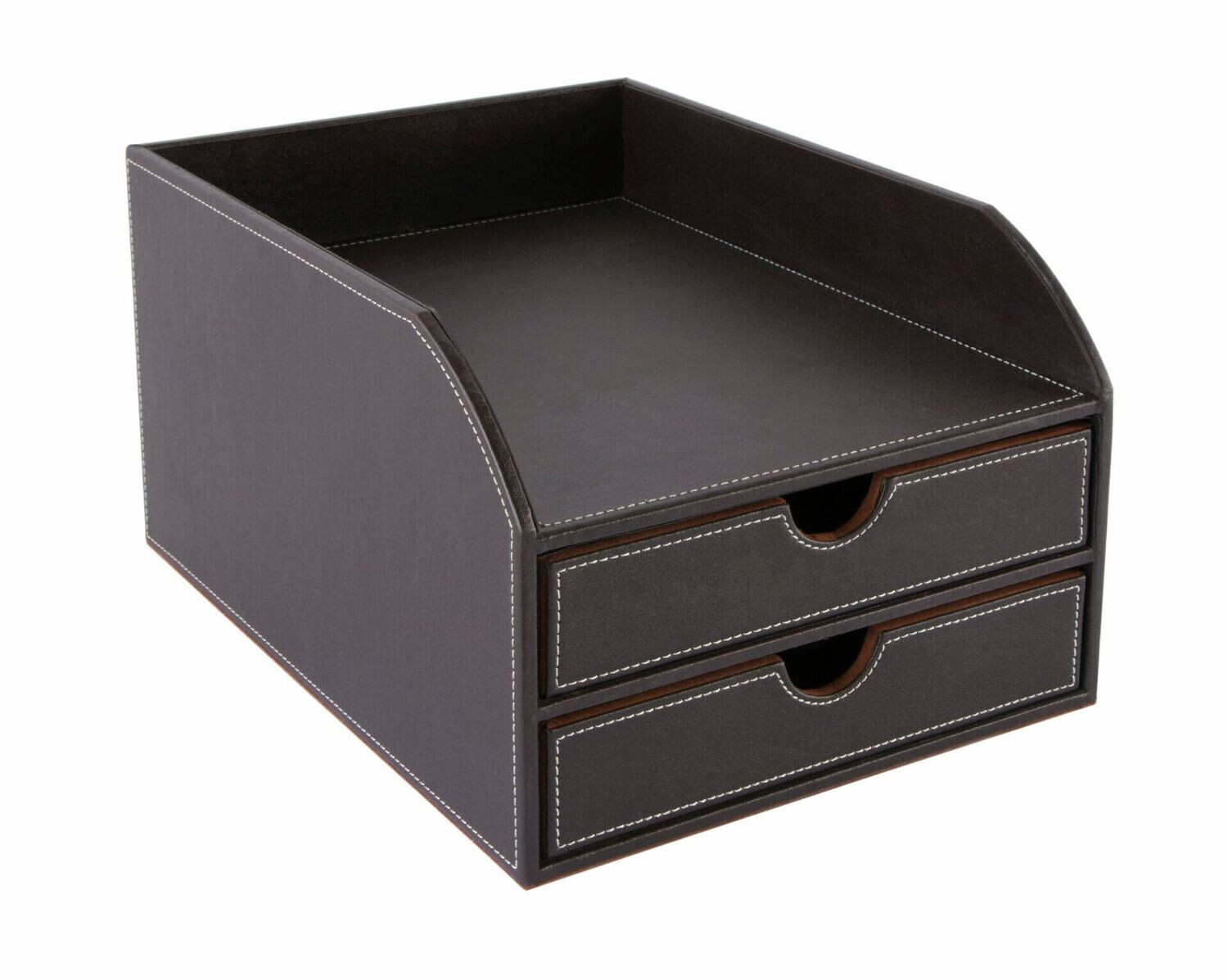 OSCO Brown Faux Leather 2 Drawer Paper Sorter