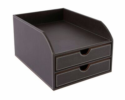 OSCO Brown Faux Leather 2 Drawer Paper Sorter