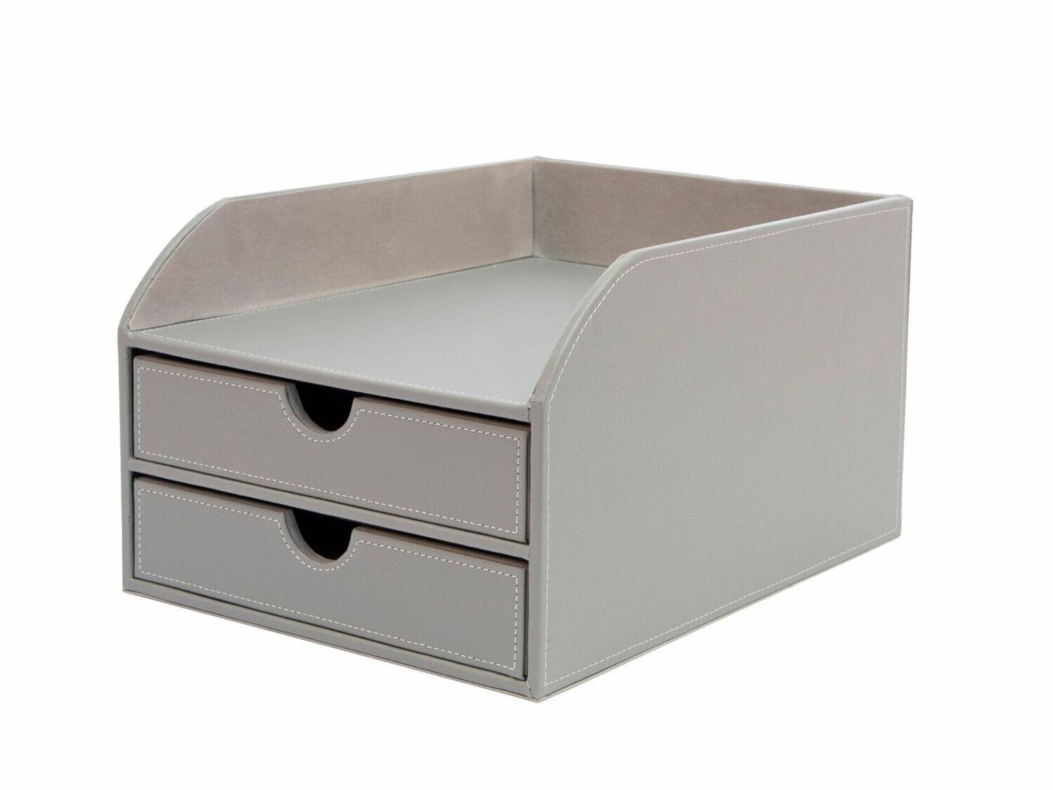 OSCO Grey Faux Leather 2 Drawer Paper Sorter