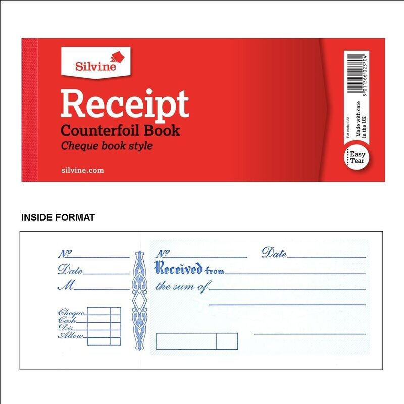 Silvine Cheque Book Style Receipt Book