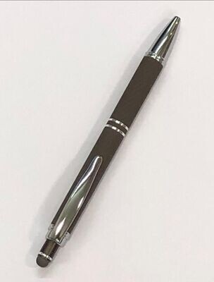 Chrome Trim Taupe Rubber Barrel Ballpoint Pen with Stylus