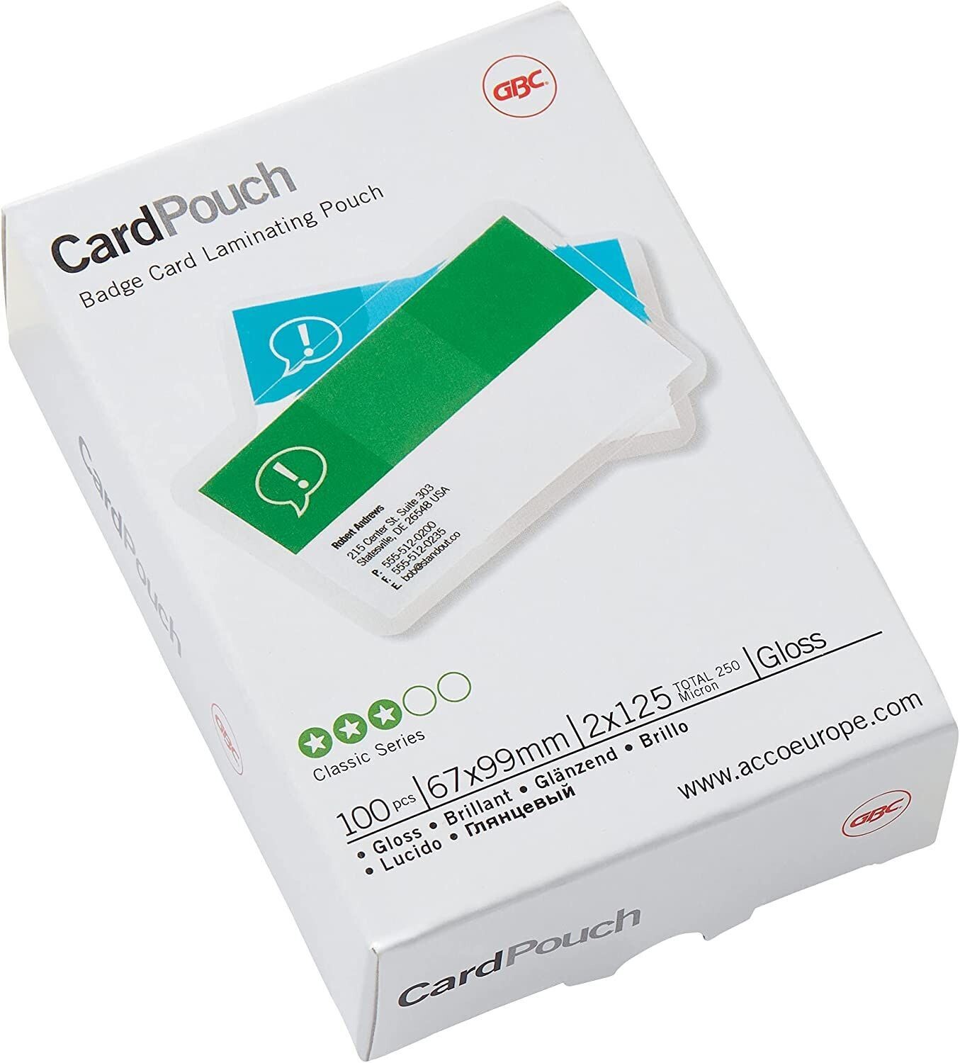 GBC 67x99mm Laminating Pouches 2 x 125 [250] Micron (100 Pack)
