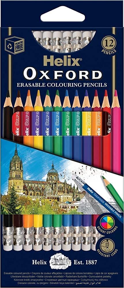 Helix Oxford erasable colouring pencils (pack of 12)