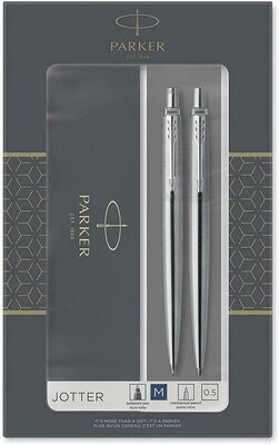 Parker Jotter Ballpoint Pen and Pencil Set - Stainless Steel with Chrome Trim