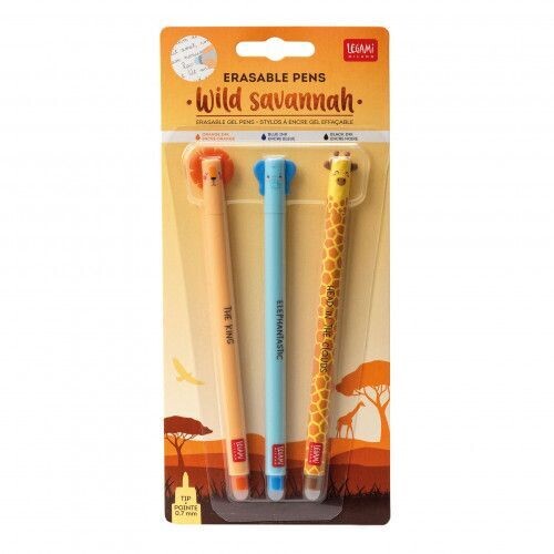 Legami Set of 3 Erasable Gel Pens - Wild Savannah