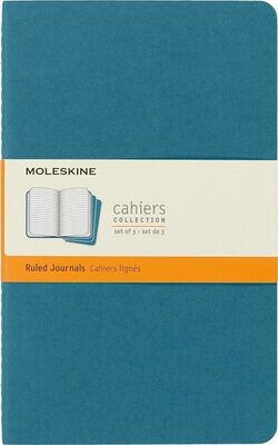 Moleskine Large Cahiers Brisk Blue Ruled Journals (set of 3)