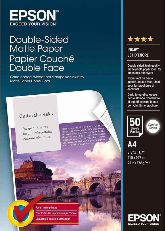Epson  A4 Double-Sided Matte Photo Paper 178gsm (50 Pack)