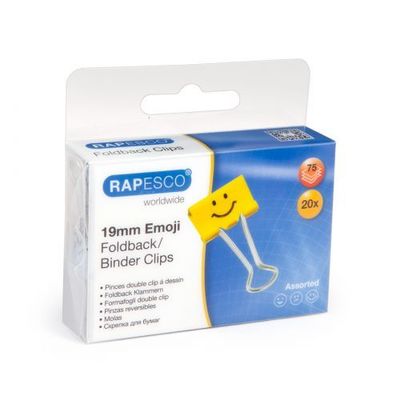 Rapesco 19mm Foldback Clip - Assorted Yellow Emojis (Pack 20)