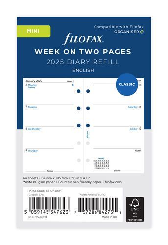 Filofax Mini 2025 Week on Two Pages Diary Insert