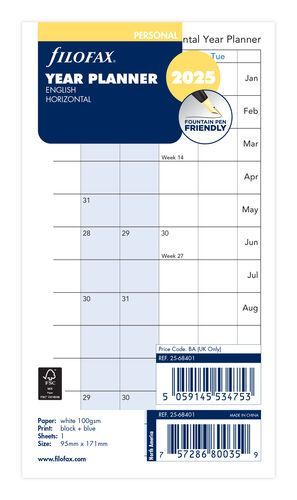 Filofax Personal 2025 Year Planner - Horizontal Format