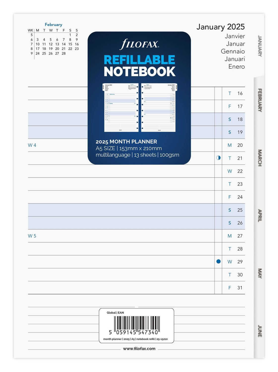 Filofax A5 Refillable 2025 Monthly Planner