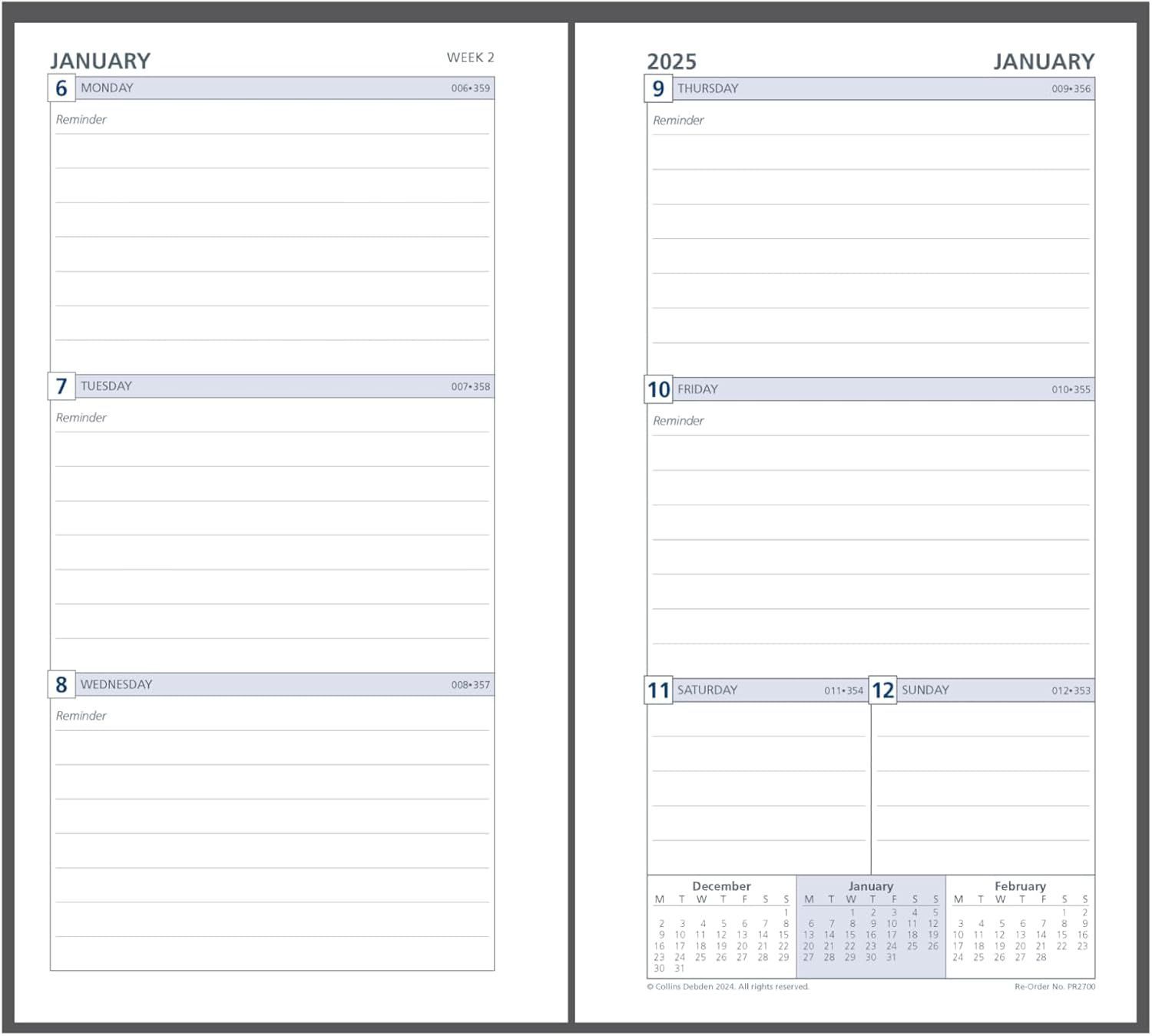 Collins Personal Week-to-View Diary Refill 2025