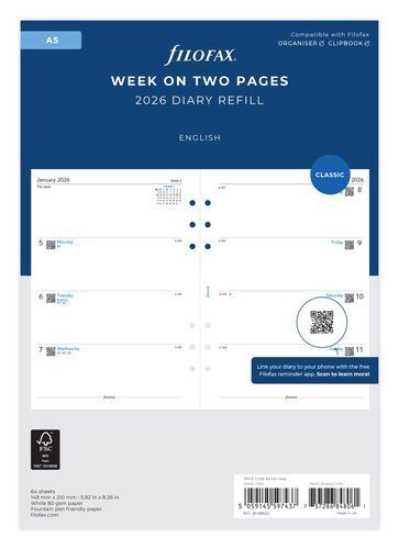 Filofax A5 2026 Week On Two Pages Diary