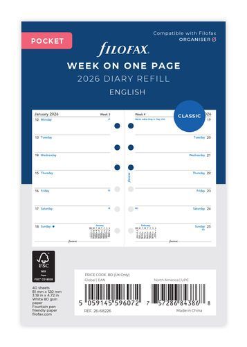 Filofax Pocket 2026 Week On One Page Diary Insert