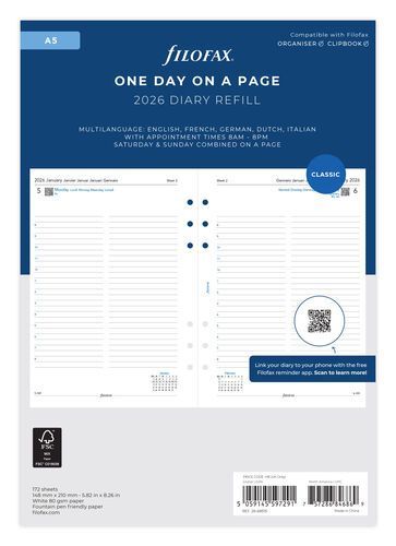 Filofax A5 2026 Day Per Page Diary