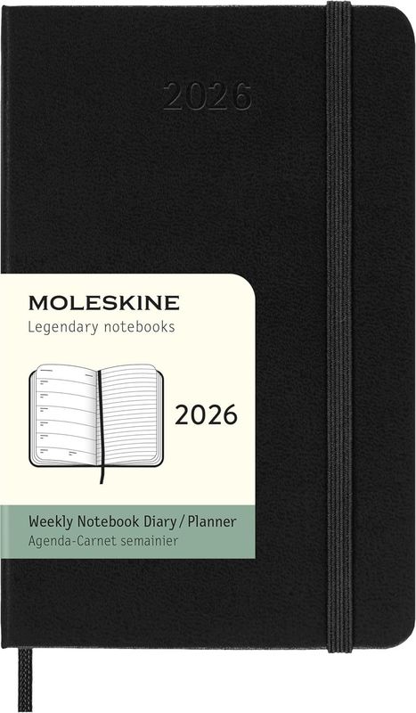 Moleskine Pocket 2026 Hard Cover Weekly Notebook Diary - Black