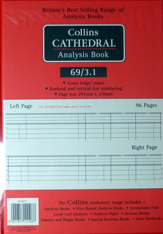 Collins Cathedral 3 Cash Columns 96 Pages Analysis Book