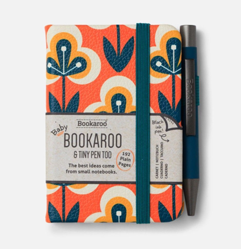 Bookaroo A7 Notebook with Tiny Pen - Teal & Orange Retro Bookaroo A7 Notebook with Tiny Pen - Teal & Orange Retro