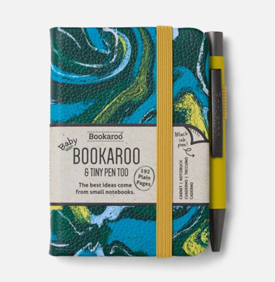 Bookaroo A7 Notebook with Tiny Pen - Forest & Chartreuse Marble Bookaroo A7 Notebook with Tiny Pen - Forest & Chartreuse Marble