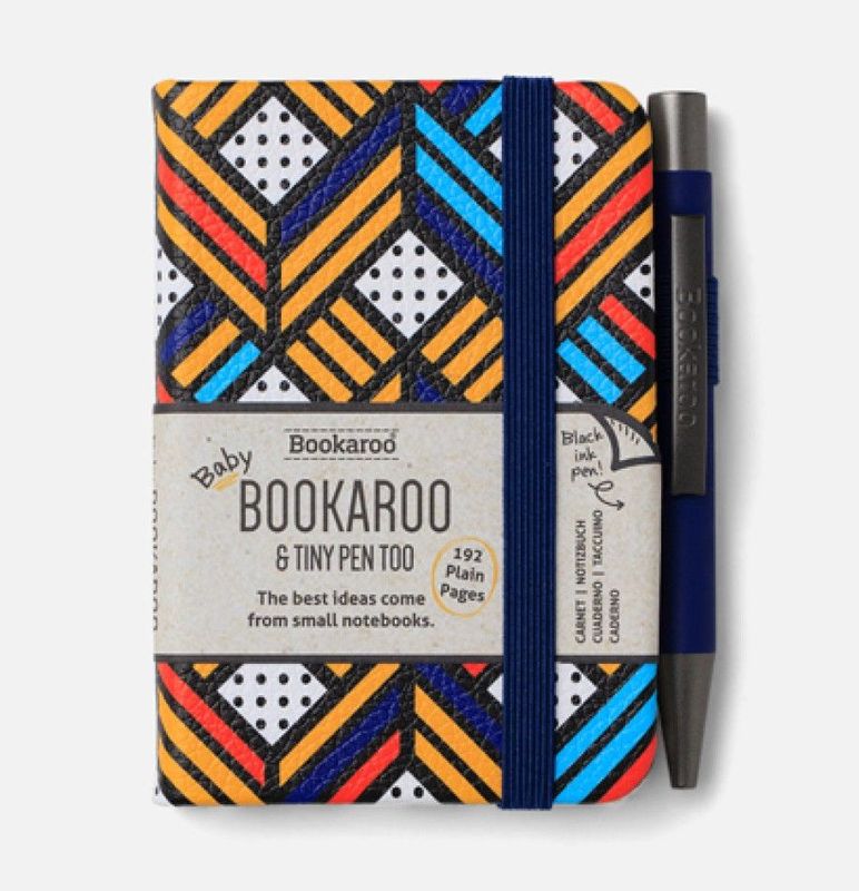 Bookaroo A7 Notebook with Tiny Pen - Navy & Yellow Geo