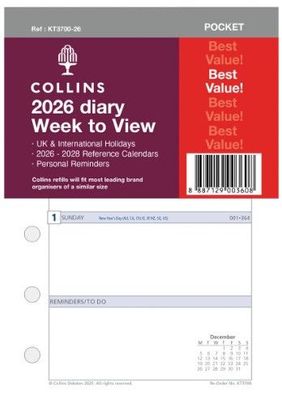 Collins Pocket Week-to-View Diary Refill 2026 Collins Pocket Week-to-View Diary Refill 2026