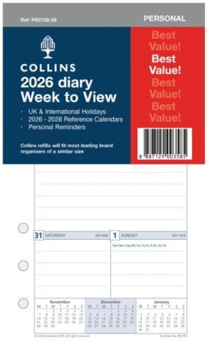 Collins Personal Week-to-View Diary Refill 2026