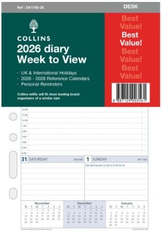 Collins A5 Week-to-View Diary Refill 2026