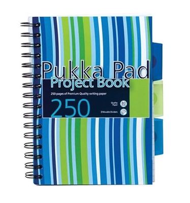 Pukka Pad Stripes A5 Polypropylene Project Book 250 Pages with removable dividers - Blue Pukka Pad Stripes A5 Polypropylene Project Book 250 Pages with removable dividers - Blue