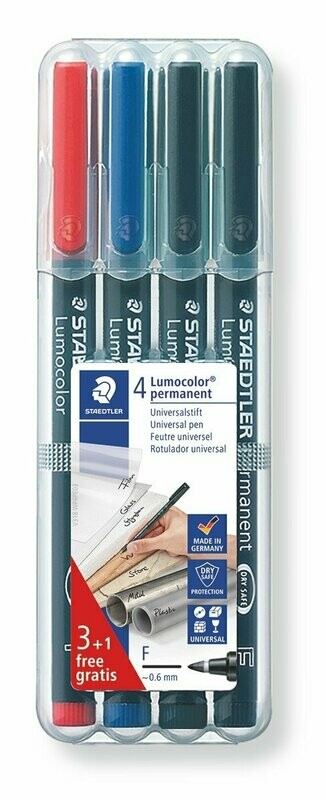Staedtler 4 Pack Lumocolor Permanent Pens - Fine Staedtler 4 Pack Lumocolor Permanent Pens - Fine