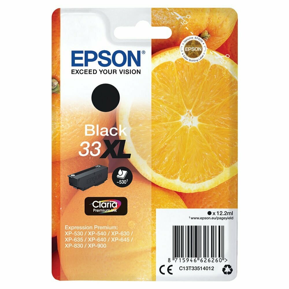 Genuine Epson 33XL (Orange) High Capacity Black Ink Cartridge (T3351) Genuine Epson 33XL (Orange) High Capacity Black Ink Cartridge (T3351)