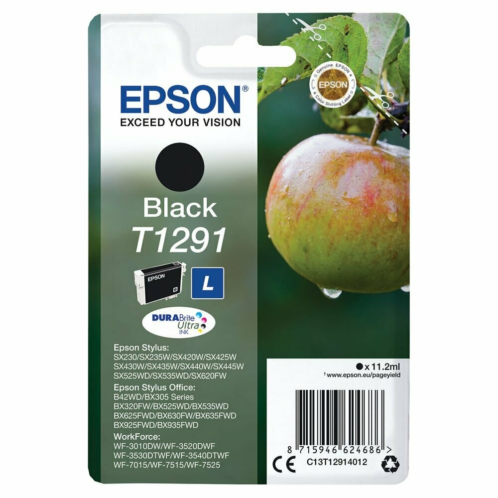 Genuine Epson T1291 (Apple) Black Ink Cartridge Genuine Epson T1291 (Apple) Black Ink Cartridge