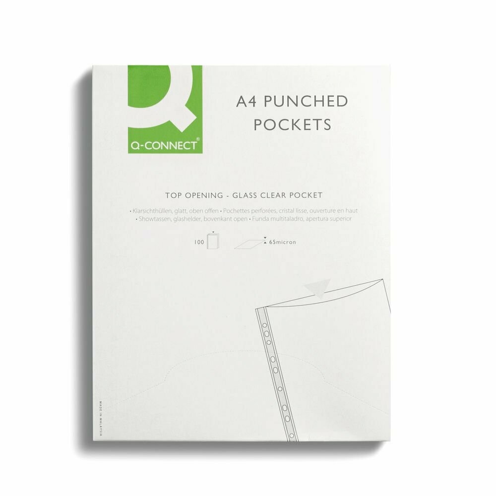 Q-Connect Quality A4 Clear Polypropylene Punched Pocket (100 Pack)
