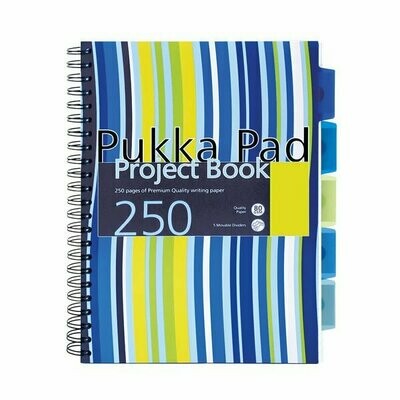 Pukka Pad Stripes A4 Polypropylene Project Book 250 Pages with removable dividers - Blue Pukka Pad Stripes A4 Polypropylene Project Book 250 Pages with removable dividers - Blue