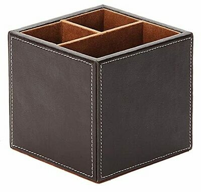 OSCO Brown Faux Leather Square Pen Pot OSCO Brown Faux Leather Square Pen Pot