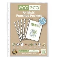 eco-eco A4 Multi Punched Pockets - 100% Recycled Bag (100 Pack) eco-eco A4 Multi Punched Pockets - 100% Recycled Bag (100 Pack)