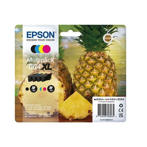 Genuine Epson 604XL (Pineapple) Black, Cyan, Magenta and Yellow Ink Cartridges (4 Pack) Genuine Epson 604XL (Pineapple) Black, Cyan, Magenta and Yellow Ink Cartridges (4 Pack)