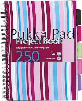 Pukka Pad Stripes A4 Polypropylene Project Book 250 Pages with removable dividers - Pink Pukka Pad Stripes A4 Polypropylene Project Book 250 Pages with removable dividers - Pink