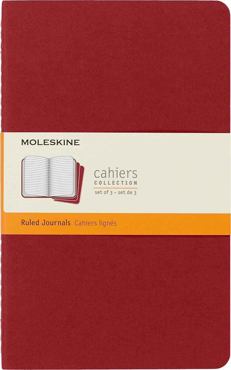 Moleskine Large Cahiers Red Ruled Journals (set of 3)