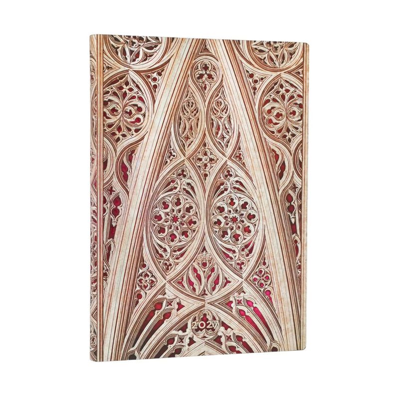 Paperblanks Midi 2027 Week to View Soft Cover Diary - Vault of Milan Cathedral (Burgundy)