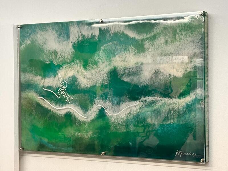 Turquoise Ocean - Male Surfer (Original with floating plexi) Not Currently for Sale