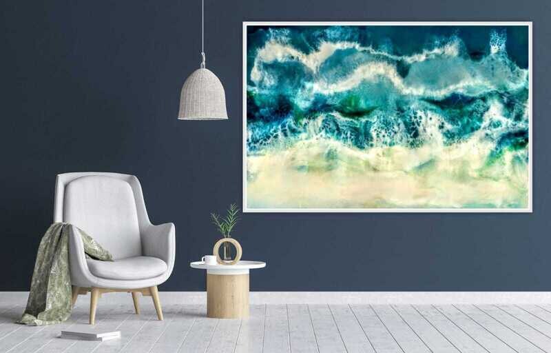 High Tide - A “Marelize”: Abstract art, printed onto stretched canvas with a wooden floating frame, and signed.