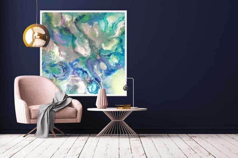 Cool California - A “Marelize”: Abstract art, printed onto stretched canvas with a wooden floating frame, and signed.