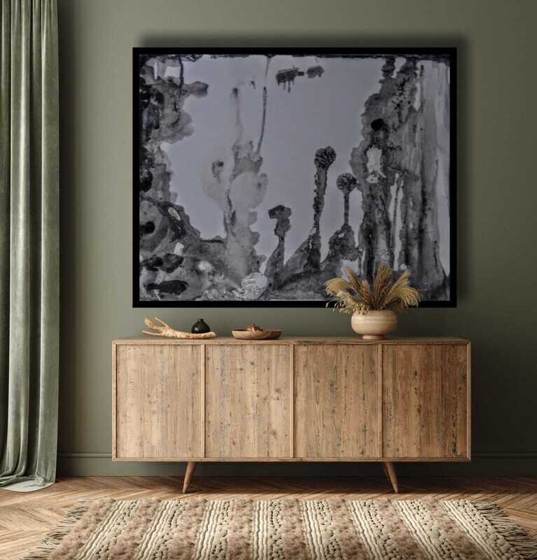 Afterlife - A "Marelize": Abstract art, printed onto stretched canvas with a wooden floating frame, and signed.