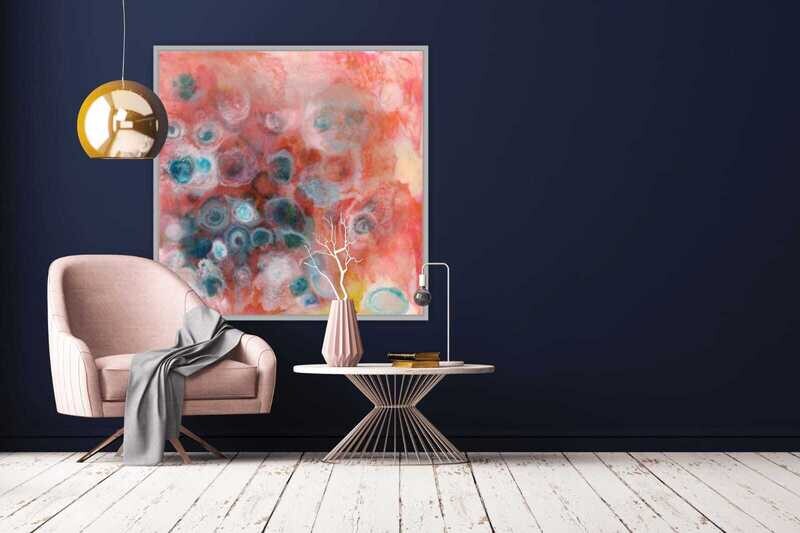 Blushing - A “Marelize”: Abstract art, printed onto stretched canvas with a wooden floating frame, and signed.